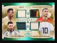 Lionel Messi/Diego Maradona/Pele/Christiano Ronaldo 2023 Leaf Ultimate Soccer Quad Green Memorabilia #UQM11 #09/10 at PristineAuction.com