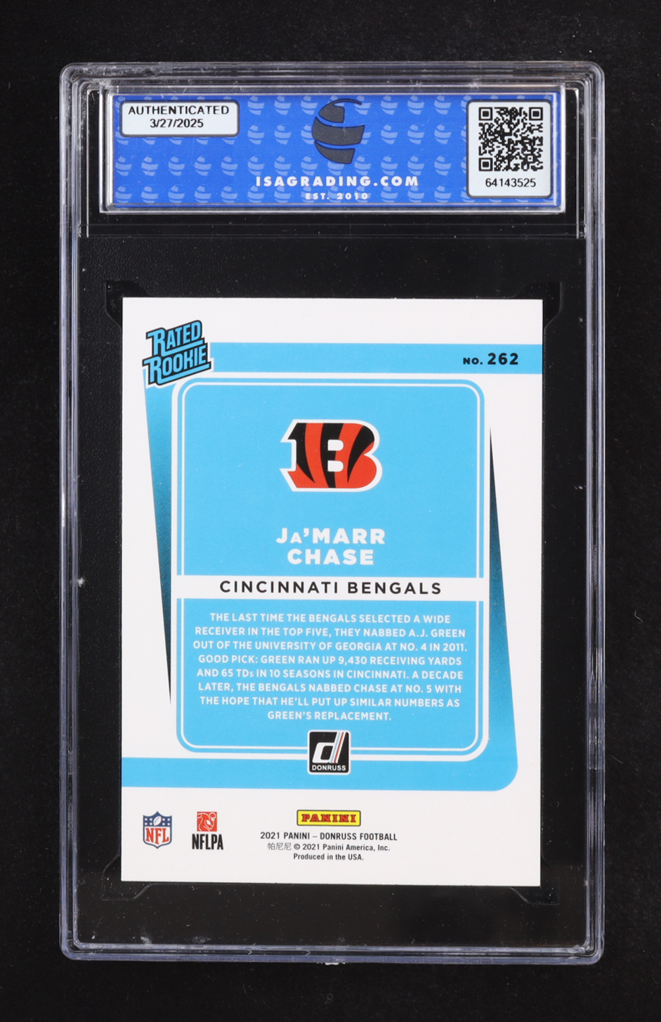 Ja'Marr Chase 2021 Panini Donruss RR #262 RC (ISA 9) at PristineAuction.com Ja'Marr Chase 2021 Panini Donruss RR #262 RC (ISA 9) at PristineAuction.com