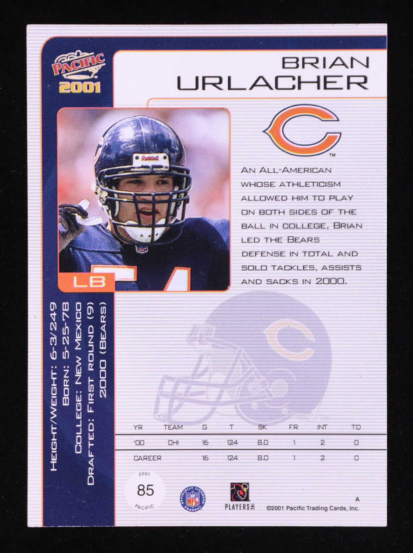 Brian Urlacher 2001 Pacific #85 at PristineAuction.com Brian Urlacher 2001 Pacific #85 at PristineAuction.com