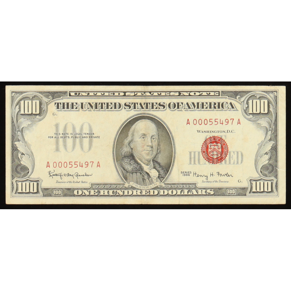 1966 United States $100 One Hundred Dollar Red Seal Federal Reserve ...