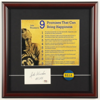 John Wooden Signed Custom Framed "Promises That Can Bring Happiness" Cut Display with 1965 UCLA Lapel Pin (PSA) at PristineAuction.com