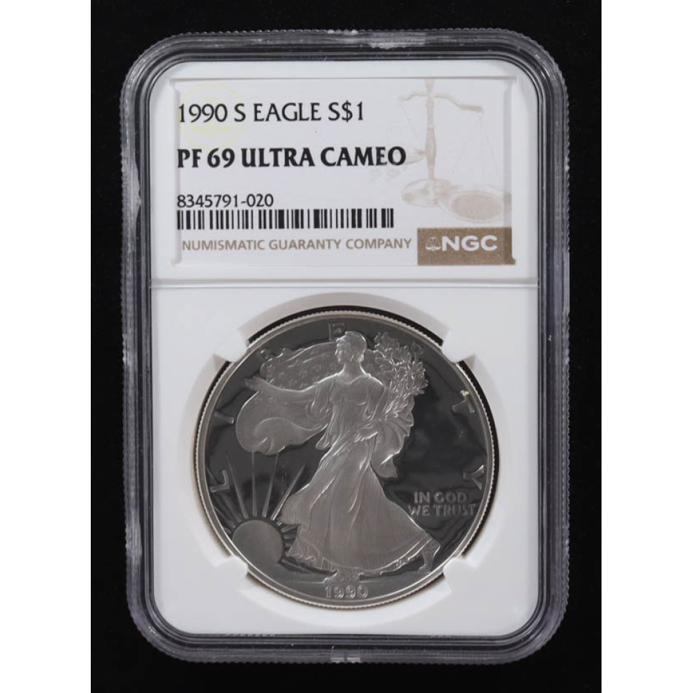 1990-S Proof American Silver Eagle $1 (NGC PF69 Ultra Cameo) at PristineAuction.com