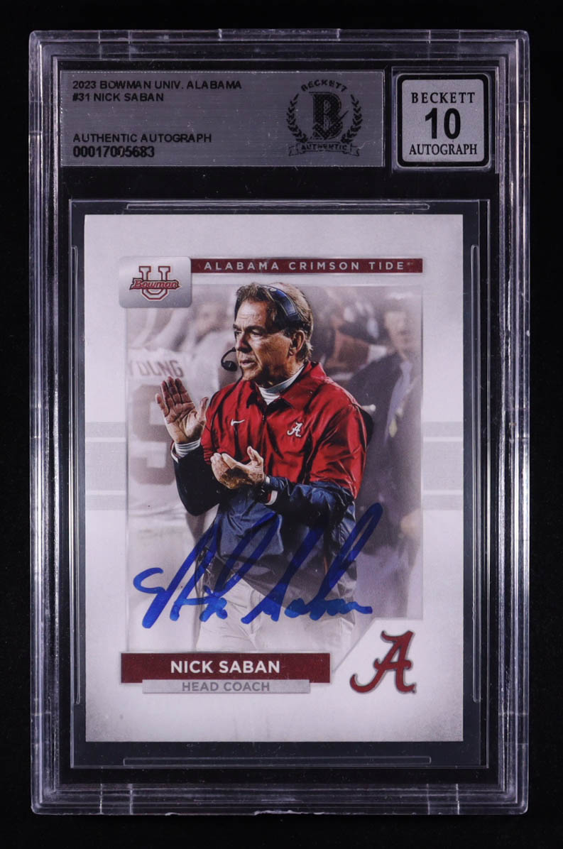 Nick Saban Signed 2023 Bowman University Alabama #31 (Beckett | Auto Grade 10) at PristineAuction.com Nick Saban Signed 2023 Bowman University Alabama #31 (Beckett | Auto Grade 10) at PristineAuction.com