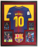 Lionel Messi Signed FC Barcelona Custom Framed Jersey Display (Fanatics) at PristineAuction.com