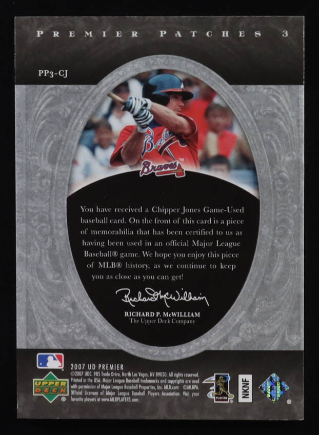 Chipper Jones 2007 Upper Deck Premier Patches Triple #CJ #54/95 at PristineAuction.com Chipper Jones 2007 Upper Deck Premier Patches Triple #CJ #54/95 at PristineAuction.com