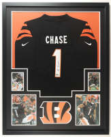 Ja'Marr Chase Signed Custom Framed Jersey Nike Authentic Display (Beckett) at PristineAuction.com