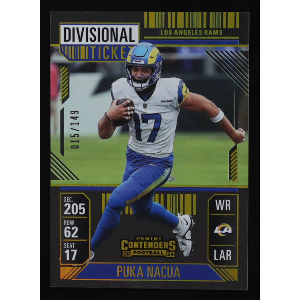 Puka Nacua 2024 Panini Contenders Divisional Ticket #59 #15/149 at PristineAuction.com Puka Nacua 2024 Panini Contenders Divisional Ticket #59 #15/149 at PristineAuction.com