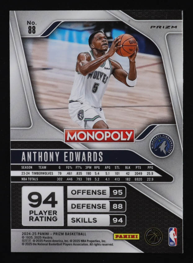 Anthony Edwards 2024-25 Panini Prizm Monopoly Red #88 at PristineAuction.com Anthony Edwards 2024-25 Panini Prizm Monopoly Red #88 at PristineAuction.com