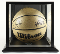 Larry Bird & Magic Johnson Signed NBA Basketball With Display Case (PSA & Beckett) at PristineAuction.com
