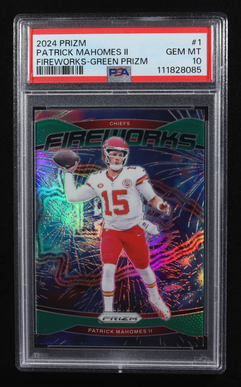 Patrick Mahomes II 2024 Panini Prizm Fireworks Prizms Green #1 (PSA 10) at PristineAuction.com Patrick Mahomes II 2024 Panini Prizm Fireworks Prizms Green #1 (PSA 10) at PristineAuction.com