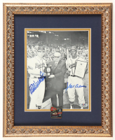 Hank Aaron & Eddie Mathews Signed Custom Framed Photo with Official 1957 Braves World Series Pin (PSA) at PristineAuction.com