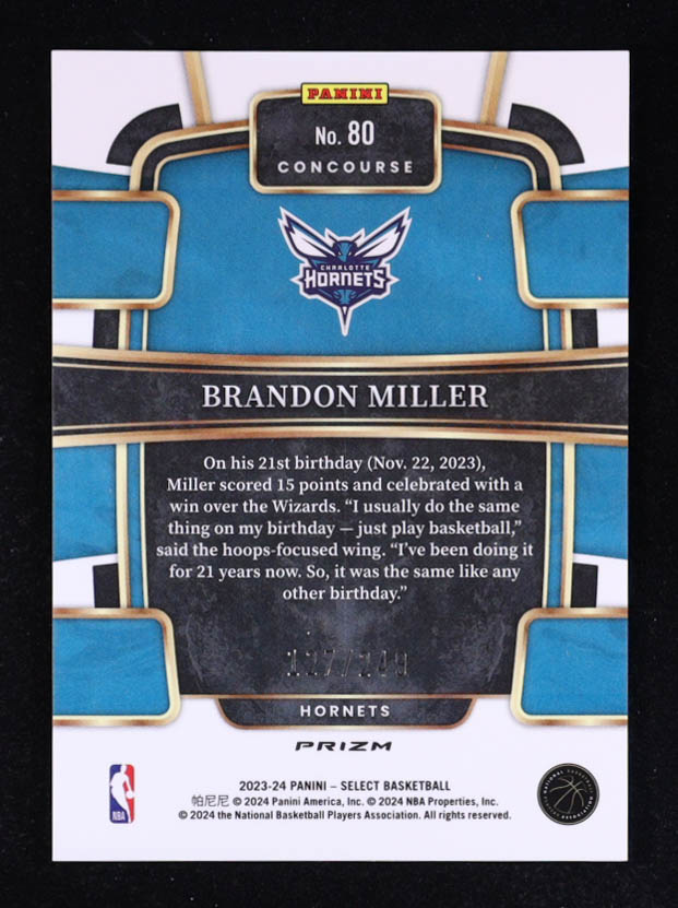 Brandon Miller 2023-24 Select Prizms Blue Scope #80 #127/249 RC at PristineAuction.com Brandon Miller 2023-24 Select Prizms Blue Scope #80 #127/249 RC at PristineAuction.com