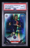 Kylian Mbappe 2023-24 Topps Chrome UEFA Club Competitions Aqua Prism Refractors #21 (PSA 10) at PristineAuction.com