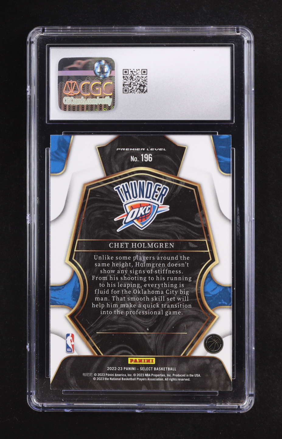 Chet Holmgren 2022-23 Panini Select Premier Level #196 RC (CGC 10) at PristineAuction.com Chet Holmgren 2022-23 Panini Select Premier Level #196 RC (CGC 10) at PristineAuction.com