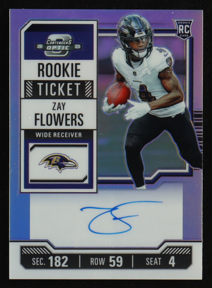 Zay Flowers 2023 Panini Contenders Optic Rookie Ticket Variation Autographs Silver #142 RC