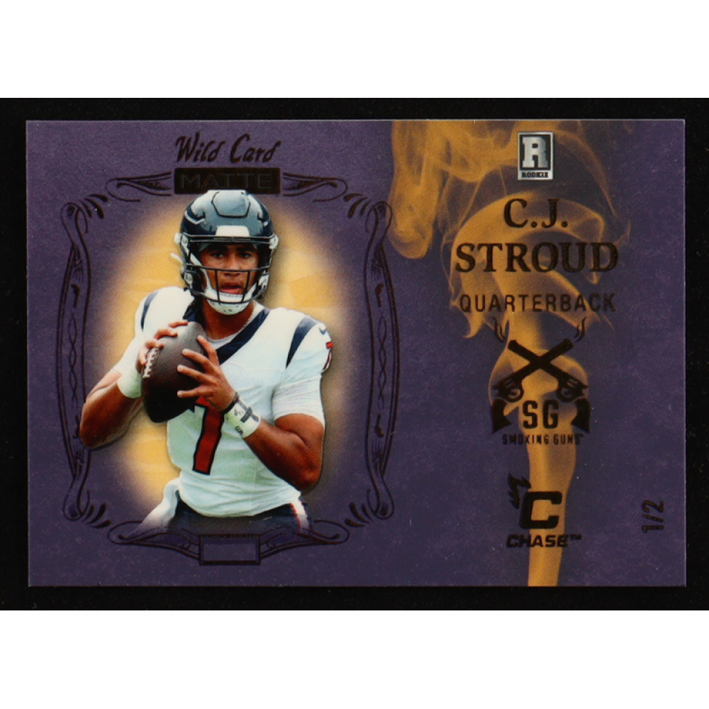 C. J. Stroud 2023 Wild Card Matte Smoking Guns Purple Chase #SGCS #1/2 RC at PristineAuction.com