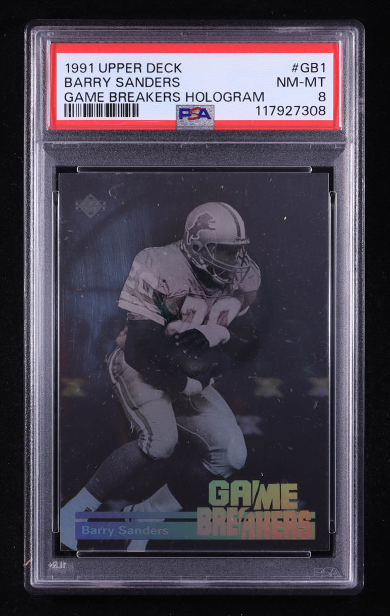 Barry Sanders 1991 Upper Deck Game Breaker Holograms #GB1 (PSA 8) at PristineAuction.com Barry Sanders 1991 Upper Deck Game Breaker Holograms #GB1 (PSA 8) at PristineAuction.com