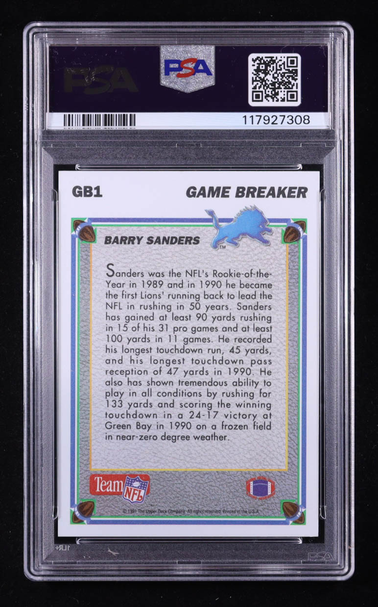 Barry Sanders 1991 Upper Deck Game Breaker Holograms #GB1 (PSA 8) at PristineAuction.com Barry Sanders 1991 Upper Deck Game Breaker Holograms #GB1 (PSA 8) at PristineAuction.com