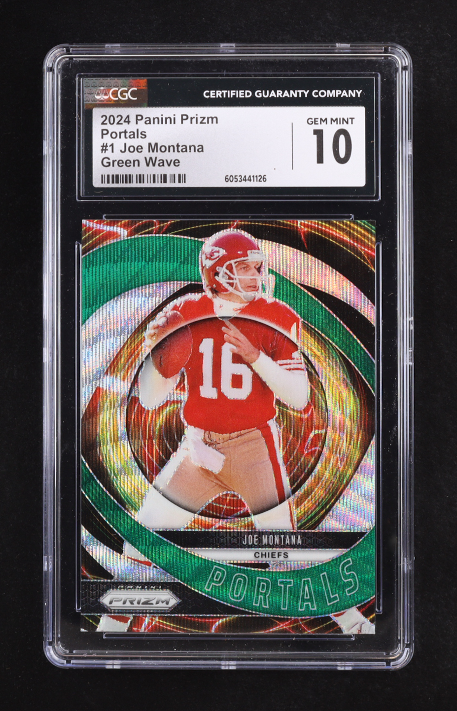 Joe Montana 2024 Panini Prizm Portals Green Wave #1 (CGC 10) at PristineAuction.com Joe Montana 2024 Panini Prizm Portals Green Wave #1 (CGC 10) at PristineAuction.com