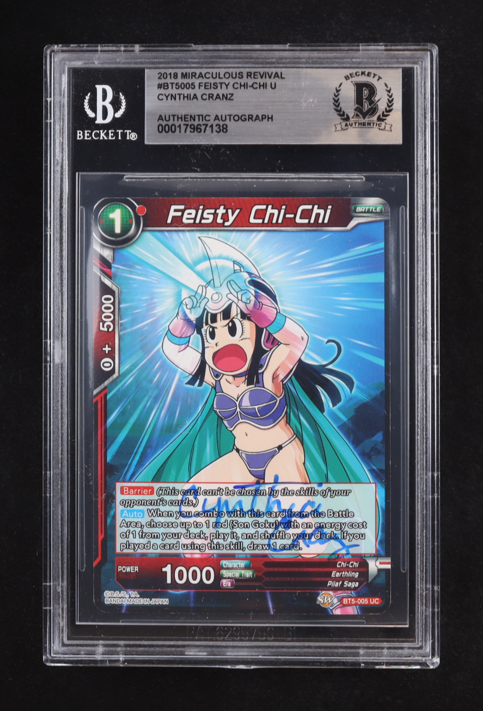 Cynthia Cranz Signed 2018 Dragon Ball Miraculous Revival #BT5005 Feisty Chi-Chi (BGS Authentic) at PristineAuction.com Cynthia Cranz Signed 2018 Dragon Ball Miraculous Revival #BT5005 Feisty Chi-Chi (BGS Authentic) at PristineAuction.com