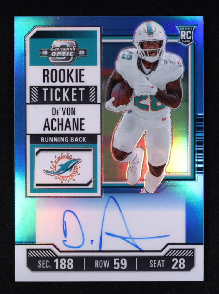 De'Von Achane 2023 Panini Contenders Optic Rookie Ticket Autographs Teal #109 RC #93/99