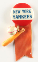 Vintage 1950 Yankees Lapel Pin With Ribbon Bat & Baseball at PristineAuction.com