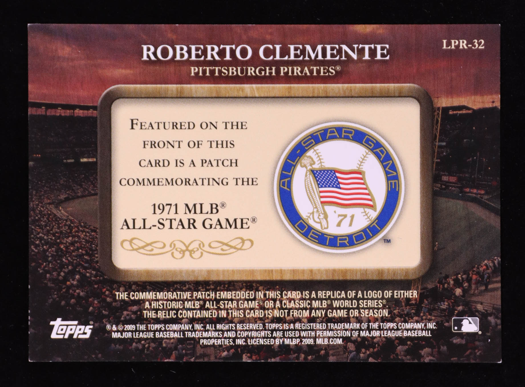 Roberto Clemente 2009 Topps Legends Commemorative Patch #LPR32 / 1971 All-Star Game at PristineAuction.com Roberto Clemente 2009 Topps Legends Commemorative Patch #LPR32 / 1971 All-Star Game at PristineAuction.com