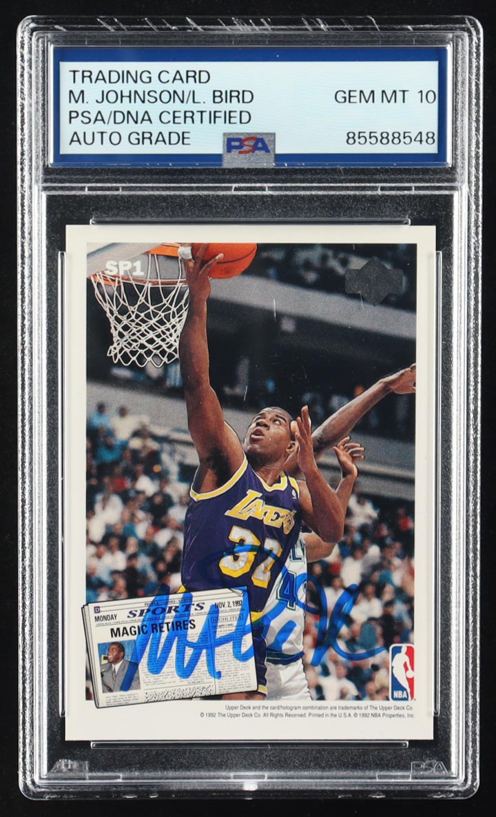 Magic Johnson / Larry Bird Signed 1992-93 Upper Deck #SP1 Magic Johnson / Larry Bird (PSA | Auto 10) at PristineAuction.com Magic Johnson / Larry Bird Signed 1992-93 Upper Deck #SP1 Magic Johnson / Larry Bird (PSA | Auto 10) at PristineAuction.com