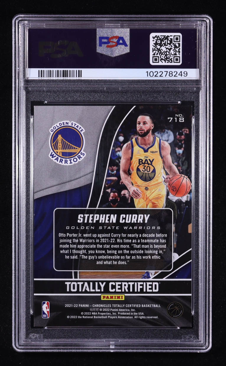 Stephen Curry 2021-22 Panini Chronicles 75th Anniversary #718 / Totally Certified #62/75 (PSA 9) at PristineAuction.com Stephen Curry 2021-22 Panini Chronicles 75th Anniversary #718 / Totally Certified #62/75 (PSA 9) at PristineAuction.com