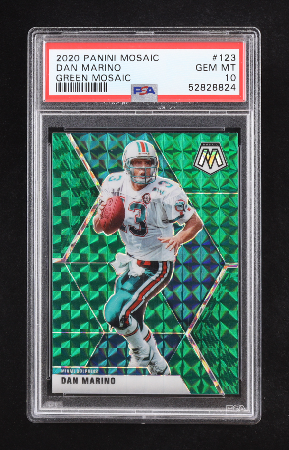 Dan Marino 2020 Panini Mosaic Green Prizm #123 (PSA 10) at PristineAuction.com Dan Marino 2020 Panini Mosaic Green Prizm #123 (PSA 10) at PristineAuction.com