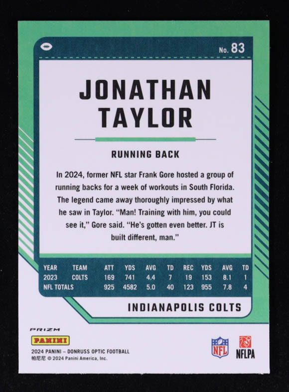 Jonathan Taylor 2024 Donruss Optic Stars #83 at PristineAuction.com Jonathan Taylor 2024 Donruss Optic Stars #83 at PristineAuction.com