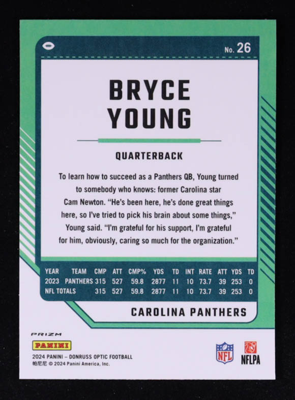 Bryce Young 2024 Donruss Optic Stars #26 at PristineAuction.com Bryce Young 2024 Donruss Optic Stars #26 at PristineAuction.com