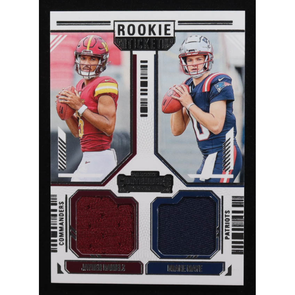 Drake Maye / Jayden Daniels 2024 Panini Contenders Rookie Ticket Dual Swatches #13 RC at PristineAuction.com
