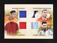 Rafael Nadal / Roger Federer / Cristiano Ronaldo / Lionel Messi 2022 Leaf Ultimate Quad Memorabilia Platinum #UQM13 #7/8 at PristineAuction.com