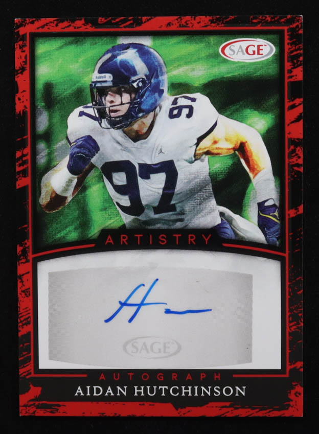Aidan Hutchinson 2022 SAGE Artistry Autographs Red #AAH RC at PristineAuction.com Aidan Hutchinson 2022 SAGE Artistry Autographs Red #AAH RC at PristineAuction.com