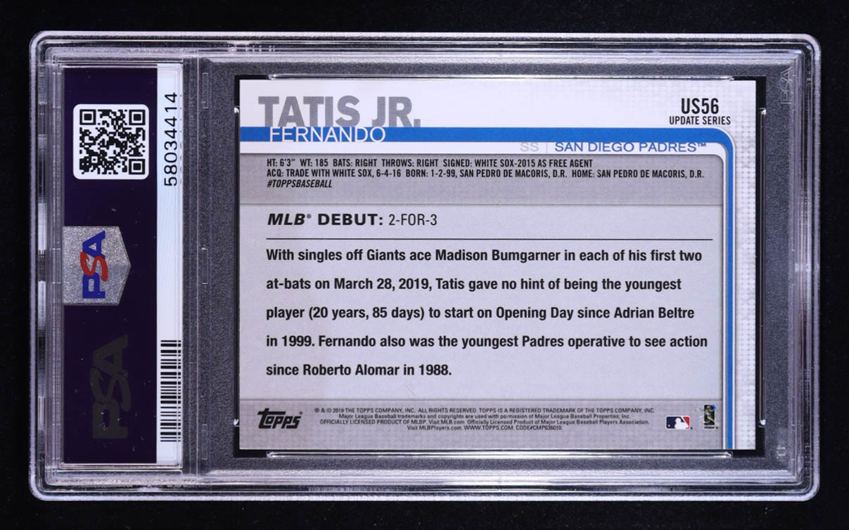 Fernando Tatis Jr. 2019 Topps Update #US56 RD RC (PSA 9) at PristineAuction.com Fernando Tatis Jr. 2019 Topps Update #US56 RD RC (PSA 9) at PristineAuction.com