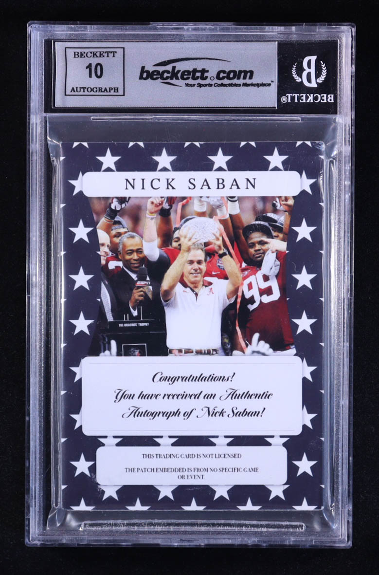 Nick Saban Signed Custom Trading Card (BGS | Autograph Graded BGS 10) at PristineAuction.com Nick Saban Signed Custom Trading Card (BGS | Autograph Graded BGS 10) at PristineAuction.com