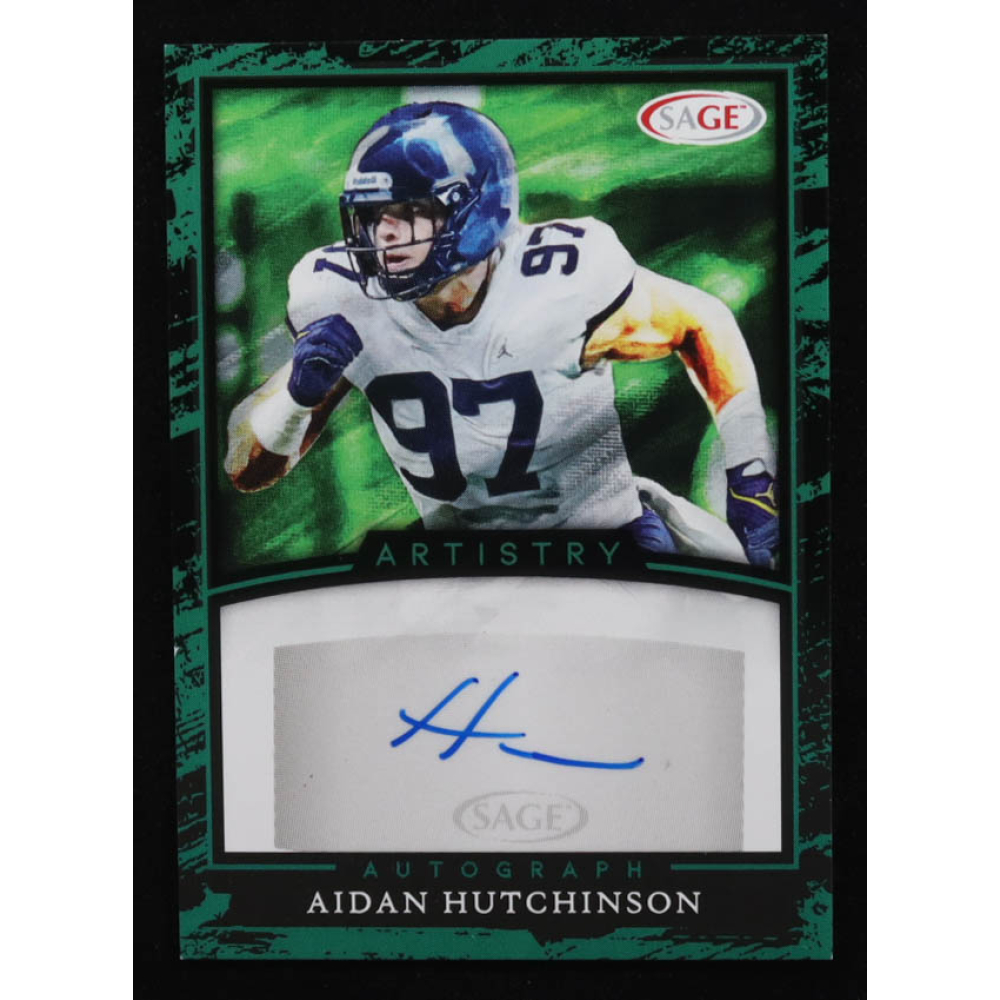 Aidan Hutchinson 2022 SAGE Artistry Autographs Green #AAH RC at PristineAuction.com Aidan Hutchinson 2022 SAGE Artistry Autographs Green #AAH RC at PristineAuction.com