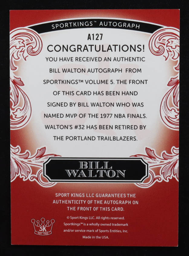 Bill Walton 2024 Sportkings Volume 5 Autographs Red #A127 #27/50 at PristineAuction.com Bill Walton 2024 Sportkings Volume 5 Autographs Red #A127 #27/50 at PristineAuction.com