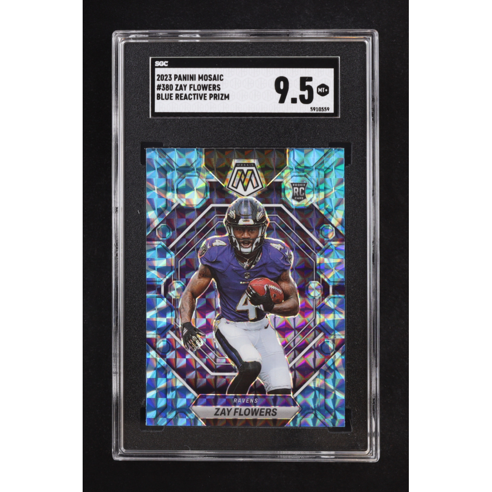 Zay Flowers 2023 Panini Mosaic Blue Reactive Prizm #380 RC (SGC 9.5) at PristineAuction.com
