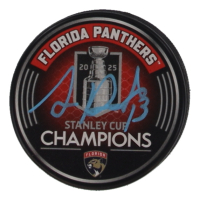 Sam Reinhart Signed Pathers 2025 Stanley Cup Champions Logo Hockey Puck with Display Case (JSA) at PristineAuction.com