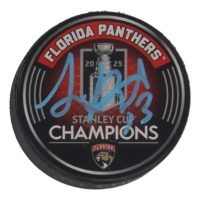 Sam Reinhart Signed Pathers 2025 Stanley Cup Champions Logo Hockey Puck with Display Case (JSA) at PristineAuction.com