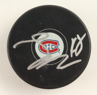 Lane Hutson Signed Canadiens Logo Hockey Puck (JSA) at PristineAuction.com