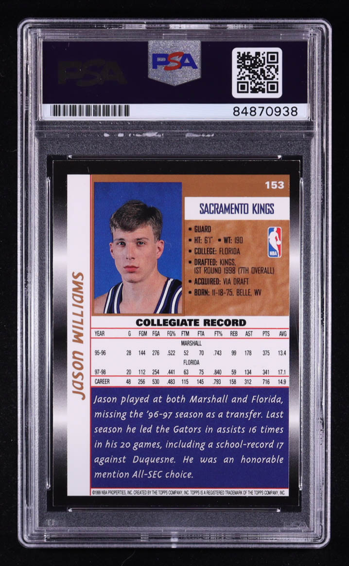 Jason Williams Signed 1998-99 Topps #153 RC (PSA) at PristineAuction.com Jason Williams Signed 1998-99 Topps #153 RC (PSA) at PristineAuction.com