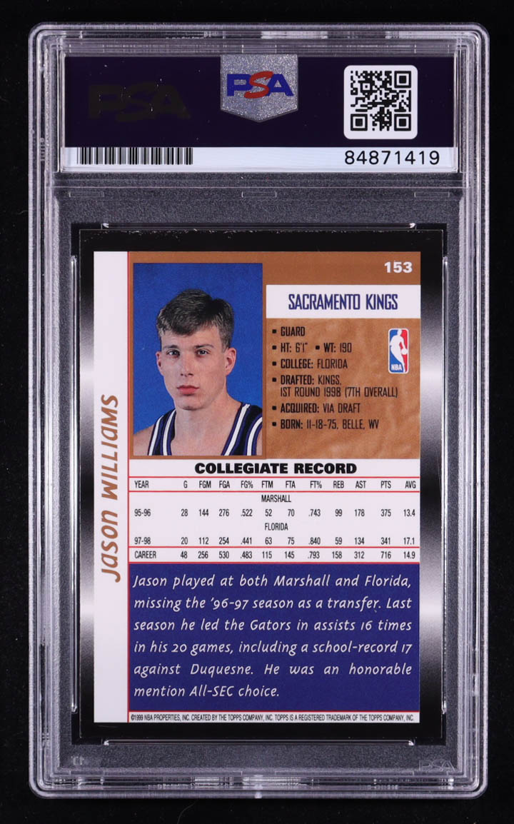 Jason Williams Signed 1998-99 Topps #153 RC (PSA) at PristineAuction.com Jason Williams Signed 1998-99 Topps #153 RC (PSA) at PristineAuction.com