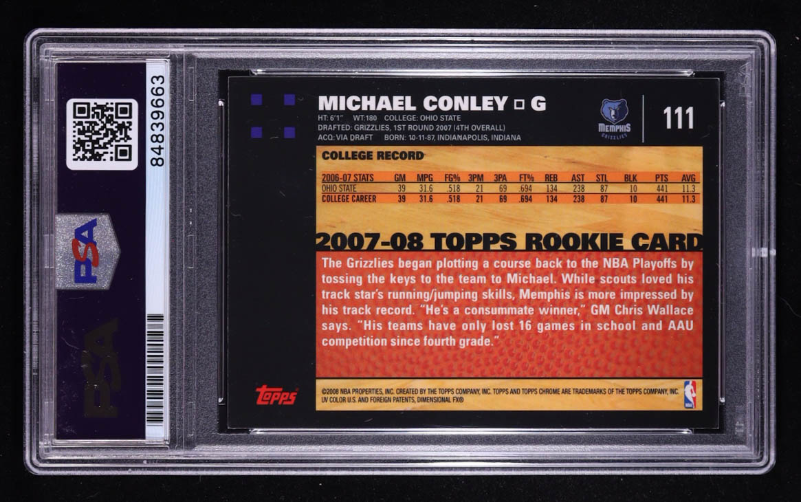 Mike Conley Signed 2007-08 Topps Chrome #111 RC (PSA) at PristineAuction.com Mike Conley Signed 2007-08 Topps Chrome #111 RC (PSA) at PristineAuction.com