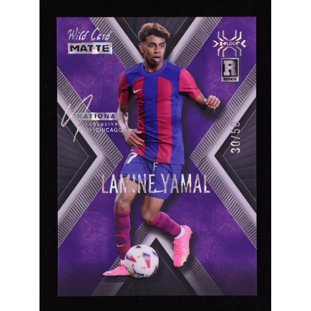 Lamine Yamal 2024 Wild Card Matte X-Plode '25 National Convention Exclusive #MXP-LY #30/50 RC at PristineAuction.com