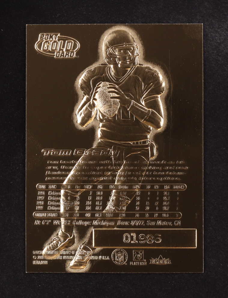 Tom Brady 2000 Fleer Ultra 23KT Gold Blue Metallic Signature Series #01986 RC at PristineAuction.com Tom Brady 2000 Fleer Ultra 23KT Gold Blue Metallic Signature Series #01986 RC at PristineAuction.com