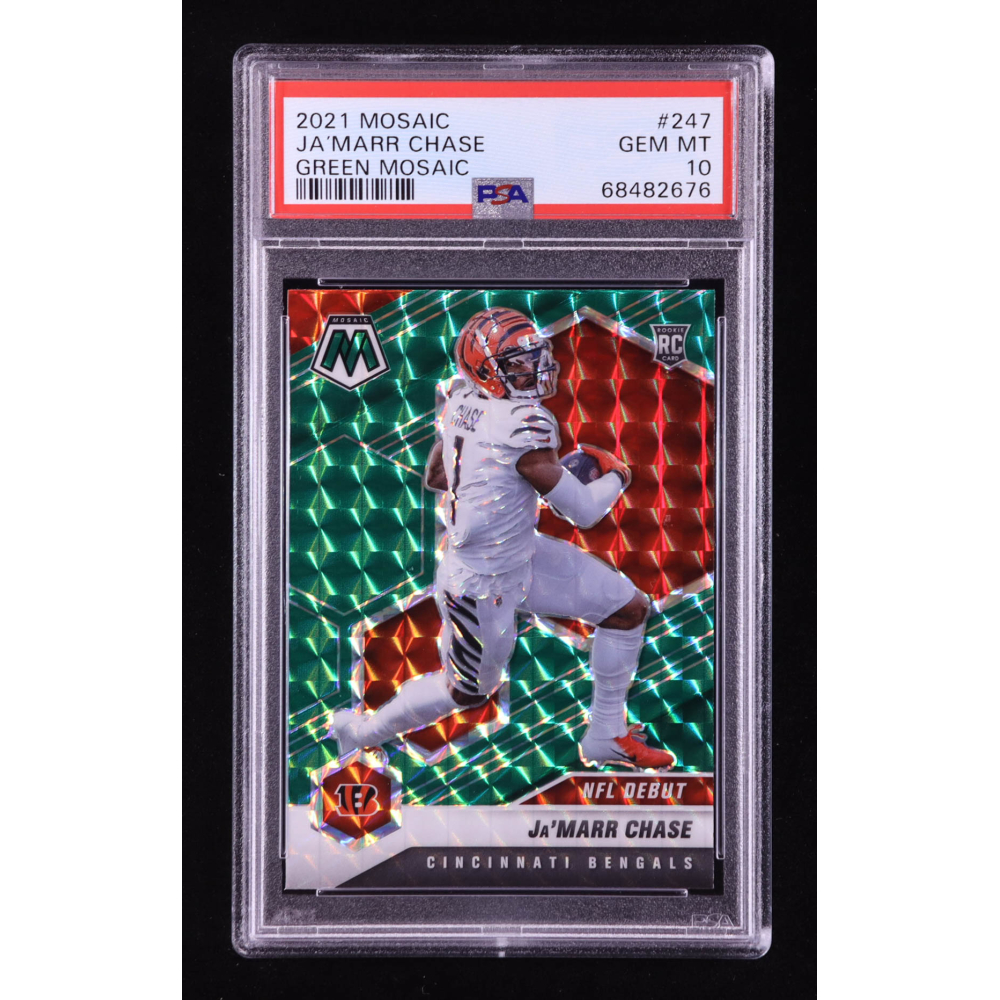 Ja'Marr Chase 2021 Panini Mosaic Mosaic Green #247 DEB RC (PSA 10) at PristineAuction.com