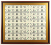 Uncut Uncirculated Sheet of (50) 2017 US One Dollar Bills Custom Framed Display with Treasury Certificate at PristineAuction.com